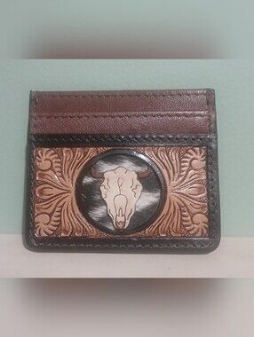 Hand-Tooled Brown Leather Card Wallet